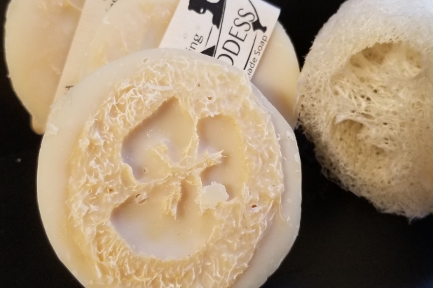 The Bathing Goddess Handmade Peppermint Loofah Filled Shea Butter Soap